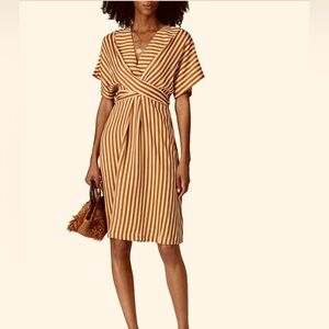 Moon‎ River Mustard Yellow & White Striped Dress Size Large New Without Tags